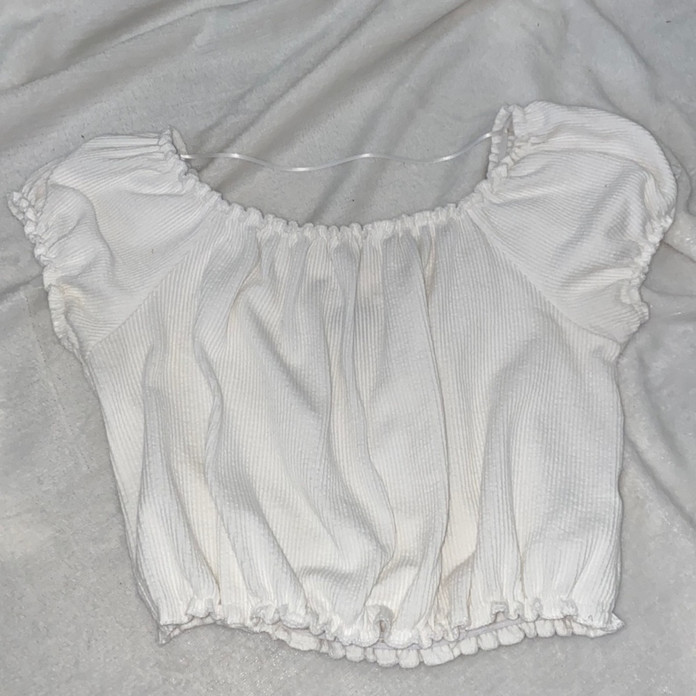 White ruffle cropped blouse